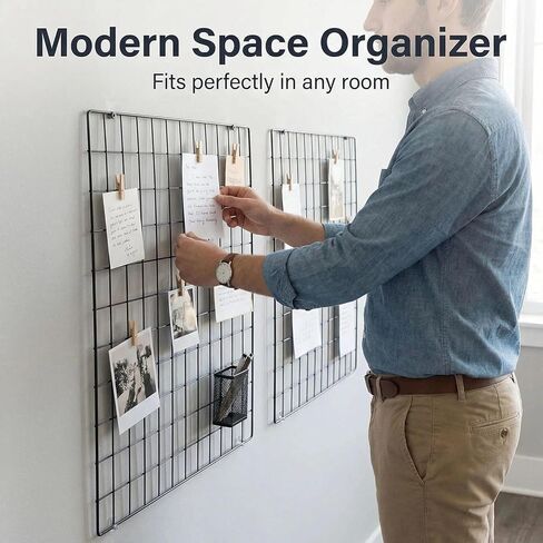 لوحة شبكية حائطية مطلية بسلك من Kaforise، عرض متعدد الوظائف لتعليق الصور ومنظم تخزين الحائط، عبوة من قطعتين، الحجم: 23.6 بوصة × 23.6 بوصة، مربع أسود in Kuwait