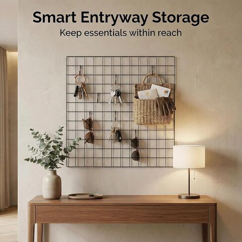 لوحة شبكية حائطية مطلية بسلك من Kaforise، عرض متعدد الوظائف لتعليق الصور ومنظم تخزين الحائط، عبوة من قطعتين، الحجم: 23.6 بوصة × 23.6 بوصة، مربع أسود in Kuwait