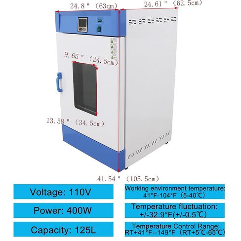 حاضنة درجة حرارة ثابتة للمختبر 125 لتر، التحكم في درجة الحرارة 5-65 درجة مئوية، غرفة حاضنة رقمية حرارية كهربائية متعددة الوظائف، 110 فولت 400 وات in Kuwait