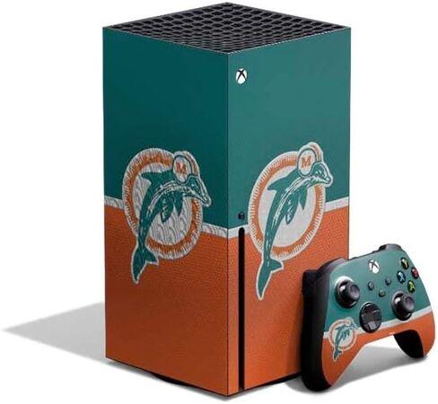 Skinit Decal Gaming Skin Compatible with Xbox Series X Bundle - Officially Licensed NFL Miami Dolphins Retro Logo Design in Saudi Arabia