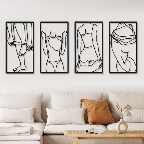 4 Pcs Metal Wall Art Decor Minimalist Abstract Woman Wall Art Line Drawing metal line art Home Hanging Art Decor for Bedroom Kitchen Bathroom Living Room(Fresh,Black) in Saudi Arabia