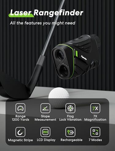Flysocks Golf Rangefinder مع منحدر، 1200 ياردة مكتشف نطاق الليزر، تكبير 7X، مكتشف نطاق قابل لإعادة الشحن للعب الجولف مع اهتزاز قفل سارية العلم، شريط مغناطيسي، ملحقات الجولف للصيد in Kuwait