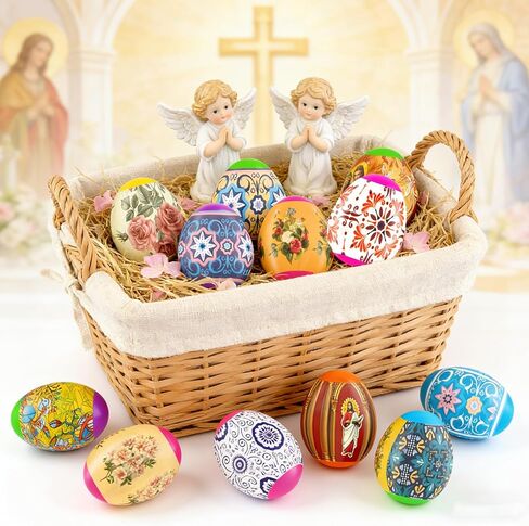 Easter Egg Shrink Wrap Decorations, 36 Pieces Religious Thermo Heat Shrink Sleeves for Pysanka Ukrainian Pysanky Party Supplies Traditional Easter Eggs Wraps Decorating Kit in Kuwait