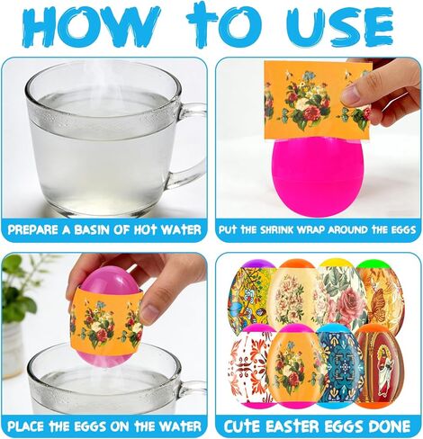 Easter Egg Shrink Wrap Decorations, 36 Pieces Religious Thermo Heat Shrink Sleeves for Pysanka Ukrainian Pysanky Party Supplies Traditional Easter Eggs Wraps Decorating Kit in Kuwait