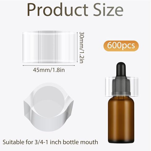600 قطعة من أشرطة التغليف المنكمشة لبرطمانات الزجاجات - سدادات شفافة قابلة للانكماش بالحرارة مقاس 45 × 30 مم، سهلة الاستخدام مع مجفف الشعر أو مسدس الحرارة، أختام الزجاجات الواضحة للتلاعب بالزيوت العطرية والقطارة وأغطية أنبوب الاختبار in Kuwait