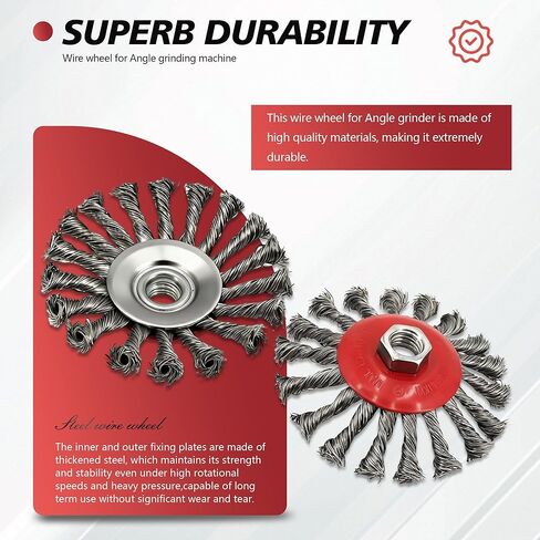24 حزمة من فرشاة العجلات السلكية المعقودة مقاس 4-1/2 بوصة لمطحنة زاوية 4 1/2 مع عجلة أسلاك من الفولاذ الكربوني الملولبة مقاس 5/8 بوصة - 11 للتكييف شديد التحمل وإزالة الصدأ in Kuwait