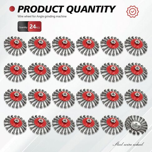 24 حزمة من فرشاة العجلات السلكية المعقودة مقاس 4-1/2 بوصة لمطحنة زاوية 4 1/2 مع عجلة أسلاك من الفولاذ الكربوني الملولبة مقاس 5/8 بوصة - 11 للتكييف شديد التحمل وإزالة الصدأ in Kuwait