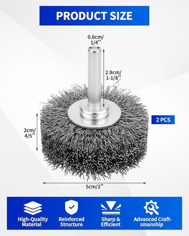 عبوتان من فرشاة سلكية للحفر مقاس 5 سم - فرشاة سلك من الفولاذ الكربوني شديدة التحمل لإزالة الصدأ والطلاء والتآكل، سلك من الفولاذ المقاوم للصدأ مجعد خشن 0.012 بوصة، ساق 1/4 بوصة، 20000 دورة في الدقيقة in Kuwait