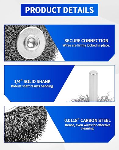 عبوتان من فرشاة سلكية للحفر مقاس 5 سم - فرشاة سلك من الفولاذ الكربوني شديدة التحمل لإزالة الصدأ والطلاء والتآكل، سلك من الفولاذ المقاوم للصدأ مجعد خشن 0.012 بوصة، ساق 1/4 بوصة، 20000 دورة في الدقيقة in Kuwait