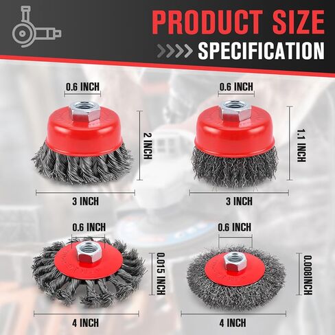 Wire Wheel for Angle Grinder 6 Pack, 4-1/2" Knotted & Crimped Steel Wire Wheel & Cup Brush Set, Wire Brush for Grinder 5/8-11 Arbor, Heavy Duty Rust Removal, Paint Removal, Metal Cleaning in Saudi Arabia