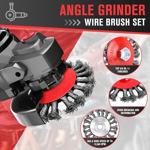 Wire Wheel for Angle Grinder 6 Pack, 4-1/2" Knotted & Crimped Steel Wire Wheel & Cup Brush Set, Wire Brush for Grinder 5/8-11 Arbor, Heavy Duty Rust Removal, Paint Removal, Metal Cleaning in Saudi Arabia