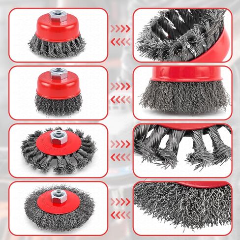 Wire Wheel for Angle Grinder 6 Pack, 4-1/2" Knotted & Crimped Steel Wire Wheel & Cup Brush Set, Wire Brush for Grinder 5/8-11 Arbor, Heavy Duty Rust Removal, Paint Removal, Metal Cleaning in Saudi Arabia