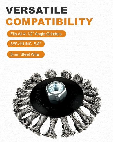 Rocaris 9 Pack 4 Inch Wire Wheel for 4 1/2 Angle Grinder, Twist Knotted Wire Wheel Brush with 5/8" Thread Arbor for Heavy-Duty Conditioning Removing Rust in Saudi Arabia