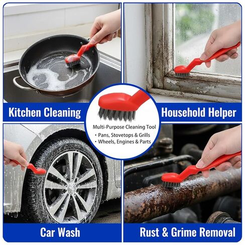 3-Pack Stainless Steel Wire Brush, 6.5 Inch Heavy Duty Cleaning Brush with Curved Ergonomic Handle, Stiff Steel Bristles for Rust Removal, Grill Grates, Metal Cleaning & Deburring in Saudi Arabia