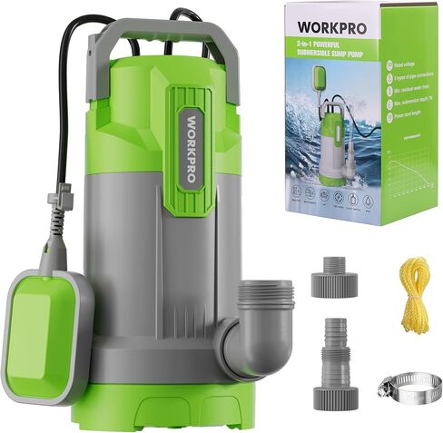 WORKPRO Submersible Water Pump, 1HP 4500 GPH Sump Pump with Automatic Float Switch for Transferring Clean or Dirty Water, A Water Pump for Pool Draining, Flooded Basement, Pond, and Garden Irrigation in Saudi Arabia