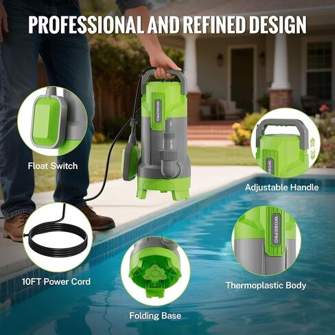 WORKPRO Submersible Water Pump, 1HP 4500 GPH Sump Pump with Automatic Float Switch for Transferring Clean or Dirty Water, A Water Pump for Pool Draining, Flooded Basement, Pond, and Garden Irrigation in Saudi Arabia