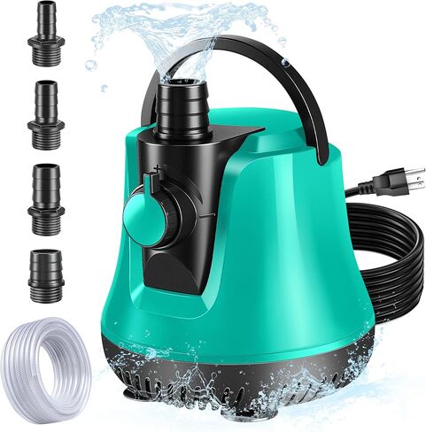 RovPool Sump Pump Submersible, Pool Cover Pump Above Ground with Adjustable Flow, Portable Electric Water Removal Pump with 10ft Hose, 4 Adapters Water Pump for Pool Draining,Fish Tank,Pond, 950GPH in Saudi Arabia