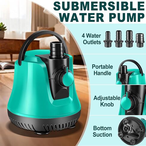 RovPool Sump Pump Submersible, Pool Cover Pump Above Ground with Adjustable Flow, Portable Electric Water Removal Pump with 10ft Hose, 4 Adapters Water Pump for Pool Draining,Fish Tank,Pond, 950GPH in Saudi Arabia