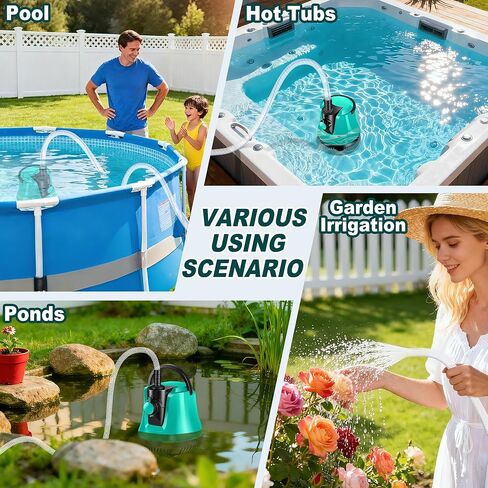 RovPool Sump Pump Submersible, Pool Cover Pump Above Ground with Adjustable Flow, Portable Electric Water Removal Pump with 10ft Hose, 4 Adapters Water Pump for Pool Draining,Fish Tank,Pond, 950GPH in Saudi Arabia