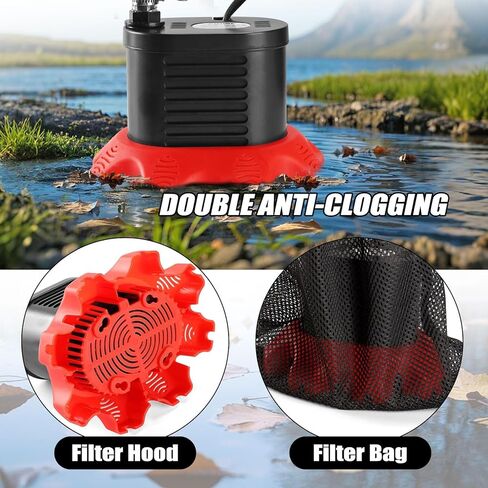 مضخة غطاء حمام السباحة، مضخة مياه 850 جالون في الساعة لتصريف حمام السباحة مع 4 محولات خرطوم، خرطوم تصريف 20 قدمًا، سلك طاقة 25 قدمًا، مضخات غطاء حمام السباحة فوق الأرض لتصريف أغطية حمام السباحة والبرك والأحواض (أحمر) in Kuwait