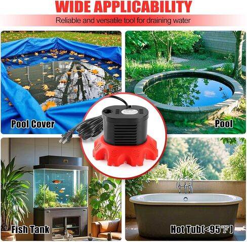 مضخة غطاء حمام السباحة، مضخة مياه 850 جالون في الساعة لتصريف حمام السباحة مع 4 محولات خرطوم، خرطوم تصريف 20 قدمًا، سلك طاقة 25 قدمًا، مضخات غطاء حمام السباحة فوق الأرض لتصريف أغطية حمام السباحة والبرك والأحواض (أحمر) in Kuwait