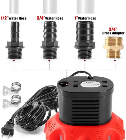 مضخة غطاء حمام السباحة، مضخة مياه 850 جالون في الساعة لتصريف حمام السباحة مع 4 محولات خرطوم، خرطوم تصريف 20 قدمًا، سلك طاقة 25 قدمًا، مضخات غطاء حمام السباحة فوق الأرض لتصريف أغطية حمام السباحة والبرك والأحواض (أحمر) in Kuwait