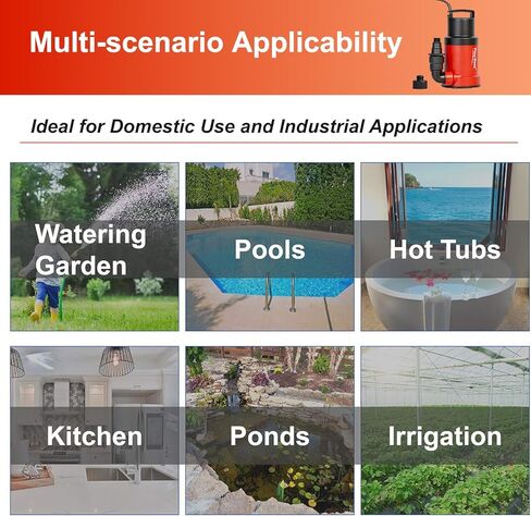 1HP 5000GPH Sump Pump - Clean/Dirty Water Portable Transfer Submersible Pump for Swimming Pool, Garden Pond, Basement with 10ft Power Cord,Remove Water Level Down to 0.2" in Saudi Arabia