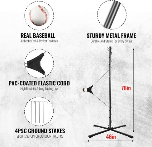 Portable Hitting Trainer For Baseball&Softball,Auto-Reset Baseball Swing Trainer With Real Ball And Stand, Adjustable Baseball Training Station,Softball Swing Trainer Solo Practice Improve Power,Speed in Saudi Arabia