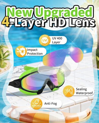 Swim Goggles 2 Pack Anti-Fog Anti-UV Wide View No Leakage Swimming Goggles for Kids 3-15 with Earplugs in Kuwait