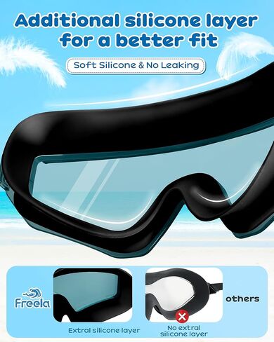 Freela 2 Pack Kids Swim Goggles for 8-16, Anti-Fog UV Protection Extra Silicone Layer Swimming Goggles for Youth Boys Girls in Saudi Arabia