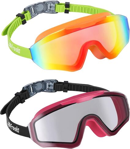 Freela 2 Pack Kids Swim Goggles for 8-16, Anti-Fog UV Protection Extra Silicone Layer Swimming Goggles for Youth Boys Girls in Kuwait