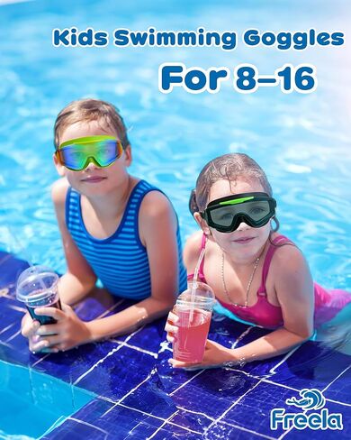 Freela 2 Pack Kids Swim Goggles for 8-16, Anti-Fog UV Protection Extra Silicone Layer Swimming Goggles for Youth Boys Girls in Saudi Arabia
