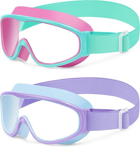Vvinca Kids Swim Goggles with Comfort Fabric Strap 2 Pack, Wide View Anti-Fog/UV No Leak Swimming Goggles for Kids 3-14 in Kuwait