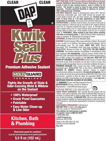 DAP Kwik Seal Plus Kitchen & Bath Adhesive Sealant, Clear, 5.5 Oz (7079818546) in Saudi Arabia