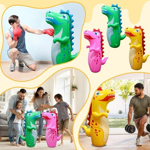 3 Pcs Inflatable Tumbler Dinosaur Punching Bag,Blow up Boxing Dinosaur,Bounce Back Dino Boxing Bag in Kuwait