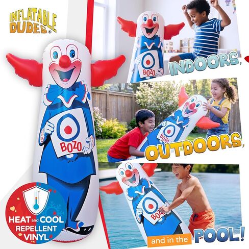 INFLATABLE DUDES Bozo The Clown 47 Inches – The Original Bop Bag Design | Kids Punching Bag | Already Filled with Sand | Punching Bag for Kids | Target | His Nose Squeaks! - (Officially Licensed) in Kuwait