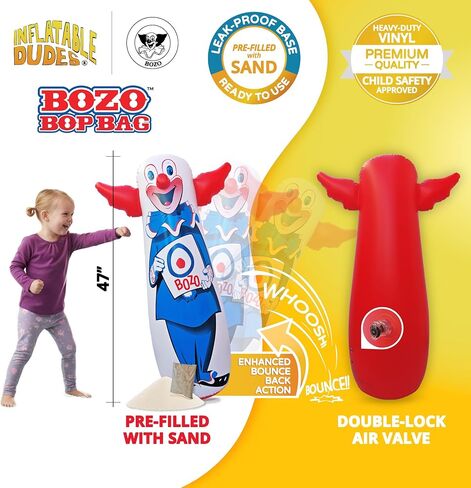 INFLATABLE DUDES Bozo The Clown 47 Inches – The Original Bop Bag Design | Kids Punching Bag | Already Filled with Sand | Punching Bag for Kids | Target | His Nose Squeaks! - (Officially Licensed) in Kuwait
