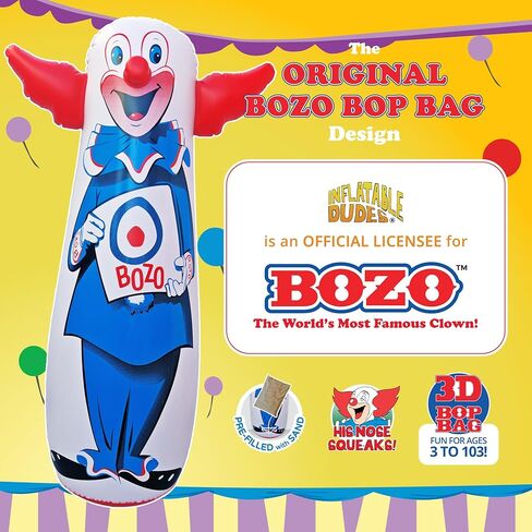 INFLATABLE DUDES Bozo The Clown 47 Inches – The Original Bop Bag Design | Kids Punching Bag | Already Filled with Sand | Punching Bag for Kids | Target | His Nose Squeaks! - (Officially Licensed) in Kuwait