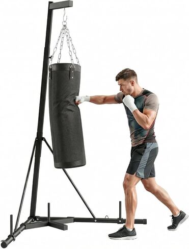 Soozier Punching Bag with Stand for Adults, 72.8"-90.9" Height Adjustable Freestanding Boxing Stand with Canvas Sandbag, Stable Triangular Base and 1" Weight Plate Storage for Home Gym MMA in Kuwait
