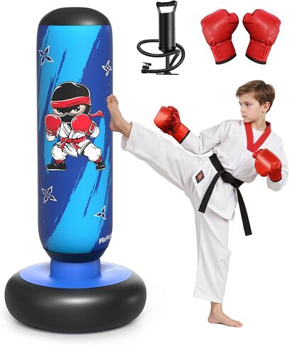 Inflatable Kids Punching Bag Set with Gloves & Pump – Fun Boxing Toy for Boys & Girls, Ages 4–12, Great Gift for Karate, Taekwondo, Active Play, Fitness Training in Kuwait