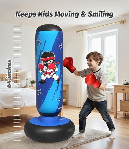 Inflatable Kids Punching Bag Set with Gloves & Pump – Fun Boxing Toy for Boys & Girls, Ages 4–12, Great Gift for Karate, Taekwondo, Active Play, Fitness Training in Kuwait