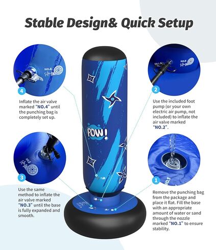 Inflatable Kids Punching Bag Set with Gloves & Pump – Fun Boxing Toy for Boys & Girls, Ages 4–12, Great Gift for Karate, Taekwondo, Active Play, Fitness Training in Kuwait