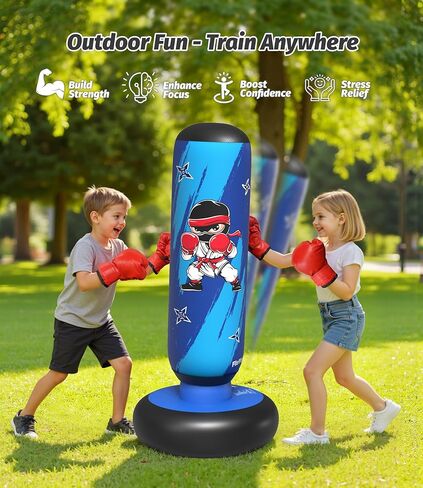 Inflatable Kids Punching Bag Set with Gloves & Pump – Fun Boxing Toy for Boys & Girls, Ages 4–12, Great Gift for Karate, Taekwondo, Active Play, Fitness Training in Kuwait