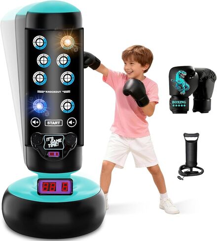Punching Bag for Kids, 66 Inch Inflatable Boxing Bag with Boxing Gloves, Kid Boxing Set with Scoring, Light, Music, Stand Kids Punching Bag Toy for Age 4-12, for Practicing Karate, Taekwondo, MMA in Kuwait