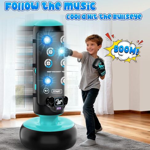 Punching Bag for Kids, 66 Inch Inflatable Boxing Bag with Boxing Gloves, Kid Boxing Set with Scoring, Light, Music, Stand Kids Punching Bag Toy for Age 4-12, for Practicing Karate, Taekwondo, MMA in Kuwait