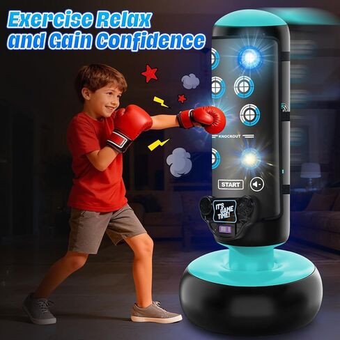 Punching Bag for Kids, 66 Inch Inflatable Boxing Bag with Boxing Gloves, Kid Boxing Set with Scoring, Light, Music, Stand Kids Punching Bag Toy for Age 4-12, for Practicing Karate, Taekwondo, MMA in Kuwait