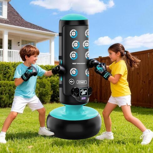 Punching Bag for Kids, 66 Inch Inflatable Boxing Bag with Boxing Gloves, Kid Boxing Set with Scoring, Light, Music, Stand Kids Punching Bag Toy for Age 4-12, for Practicing Karate, Taekwondo, MMA in Kuwait