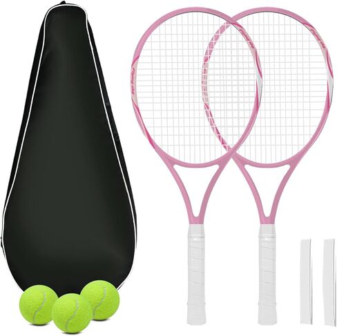 Tennis Racket Set for Adults, 27 Inch Pre-Strung Rackets (2 Pack) with Tennis Balls, Carry Bag, Grip Tape,Perfect for Beginners,Student Training in Kuwait