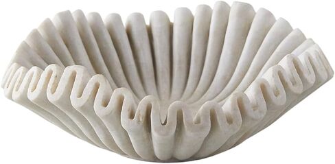HandCrafted Marble Ruffle Bowl/Antique Scallop Bowl/Fruit Bowl/Vintage Ring Dish/Urli/Decorative Flower Bowl/Wedding Gifts/HouseWarming Gift/Ruffle Flower Bowl/Bowl (12 Inches) in Kuwait