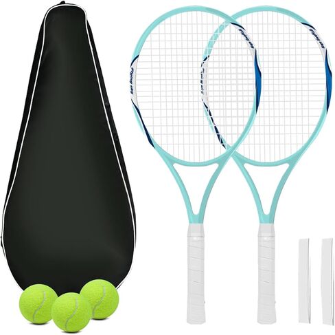 Tennis Racket Set for Adults, 27 Inch Pre-Strung Rackets (2 Pack) with Tennis Balls, Carry Bag, Grip Tape,Perfect for Beginners,Student Training in Saudi Arabia